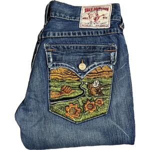 True Religion Buddah Nature Embroidered Y2K Joey Flare Jeans